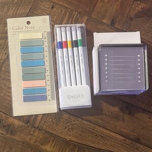 Cloth and Paper Emott Colored Pens and Sticky Notes Set